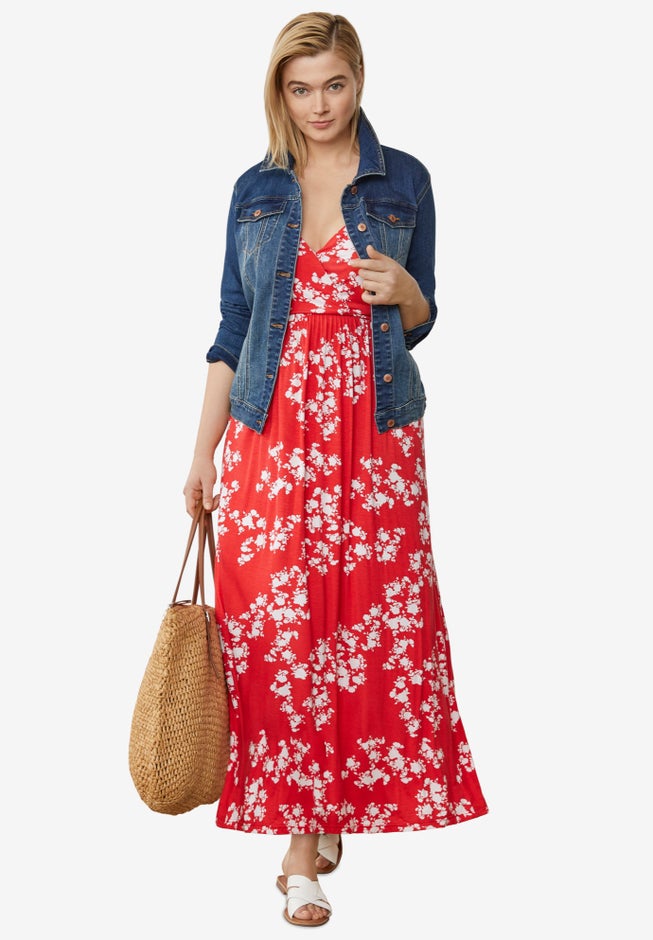 Stretch Knit Surplice Tank Maxi Dress image number 2