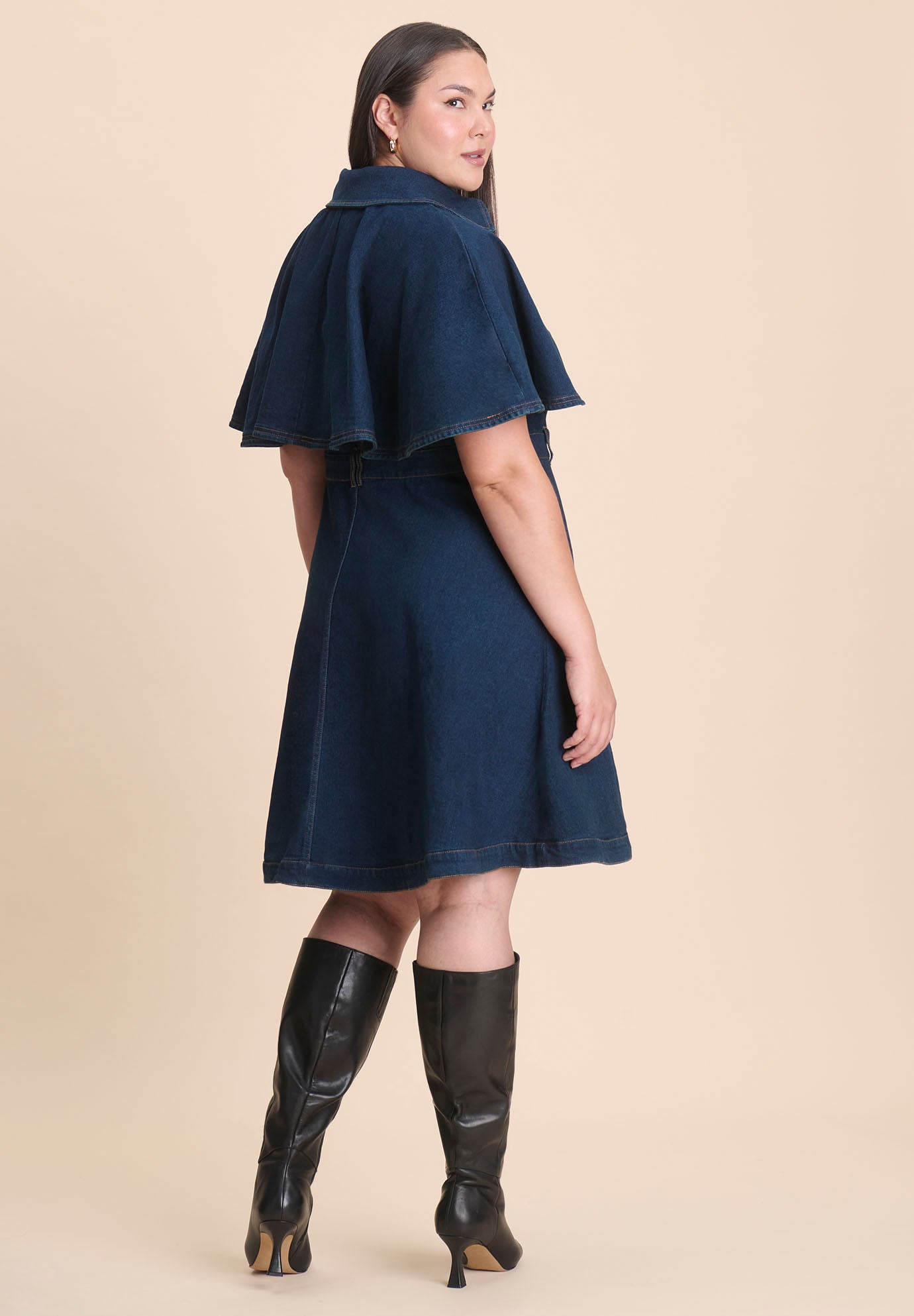 Denim Cape Detail Dress image number 4