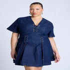 Lace Up Denim Mini Dress image number null