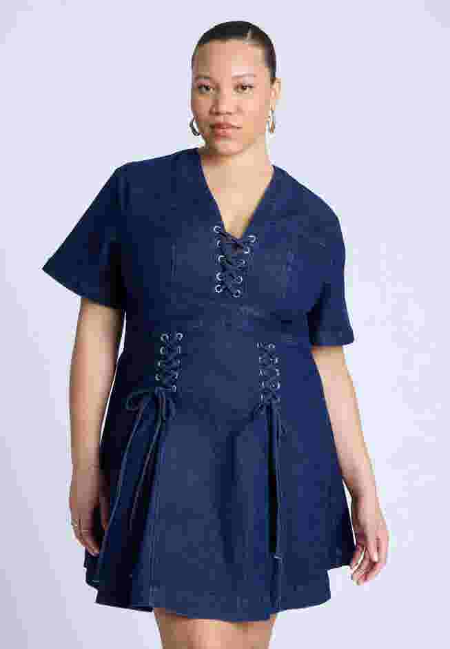 Lace Up Denim Mini Dress image number 2