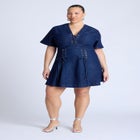 Lace Up Denim Mini Dress image number null