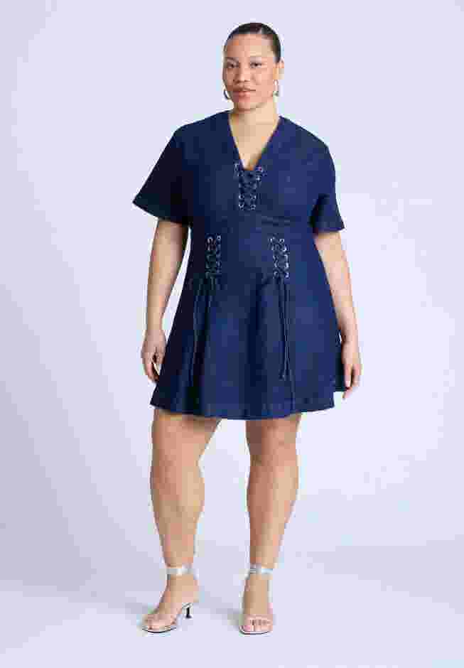 Lace Up Denim Mini Dress image number 0
