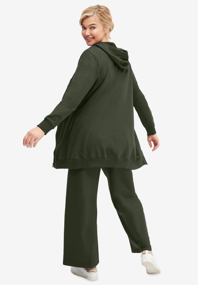 French Terry Wide Leg Sweatpants With Drawstring Elastic Waistband image number 1