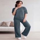 Ellos Studio French Terry Wide Leg Drawstring Elastic Waistband Sweatpants image number null
