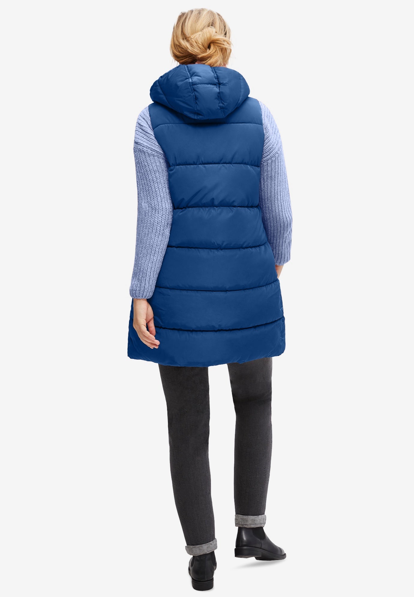 Long Hooded Puffer Vest image number 1