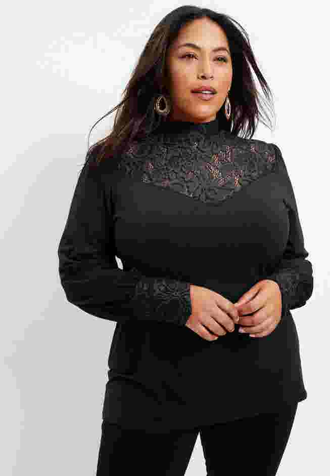 Lace Yoke Mockneck Top image number 4