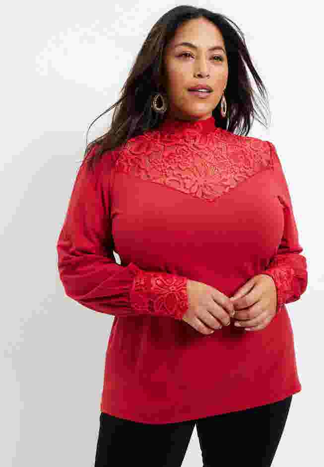 Lace Yoke Mockneck Top image number 0