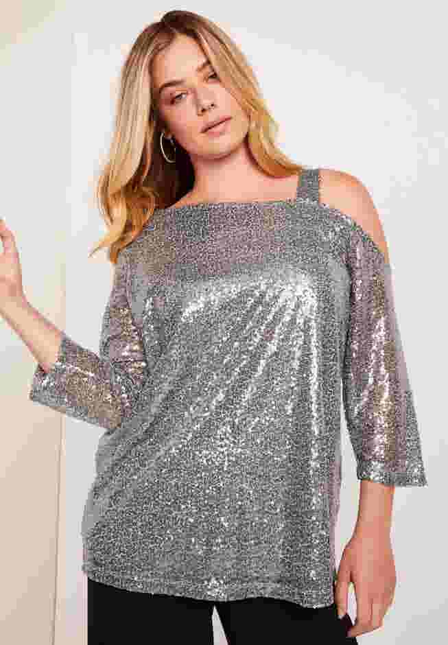 Sequin One-Shoulder Top image number 0