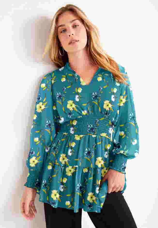 Smocked Georgette Tunic image number 0