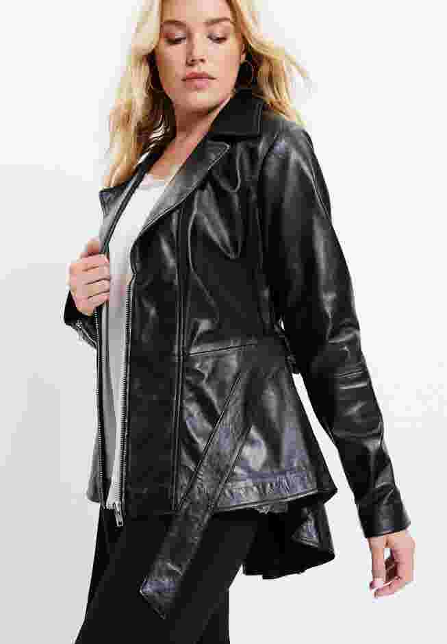 High-Low Peplum Leather Jacket image number 4