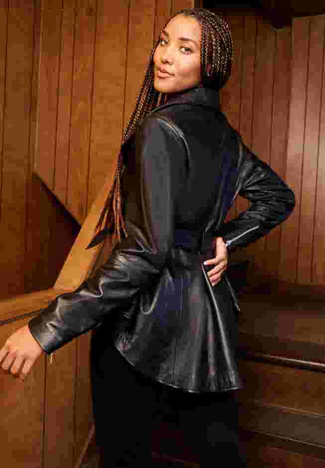 High-Low Peplum Leather Jacket image number 6