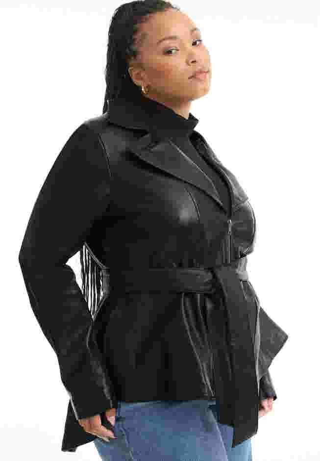 High-Low Peplum Leather Jacket image number 2