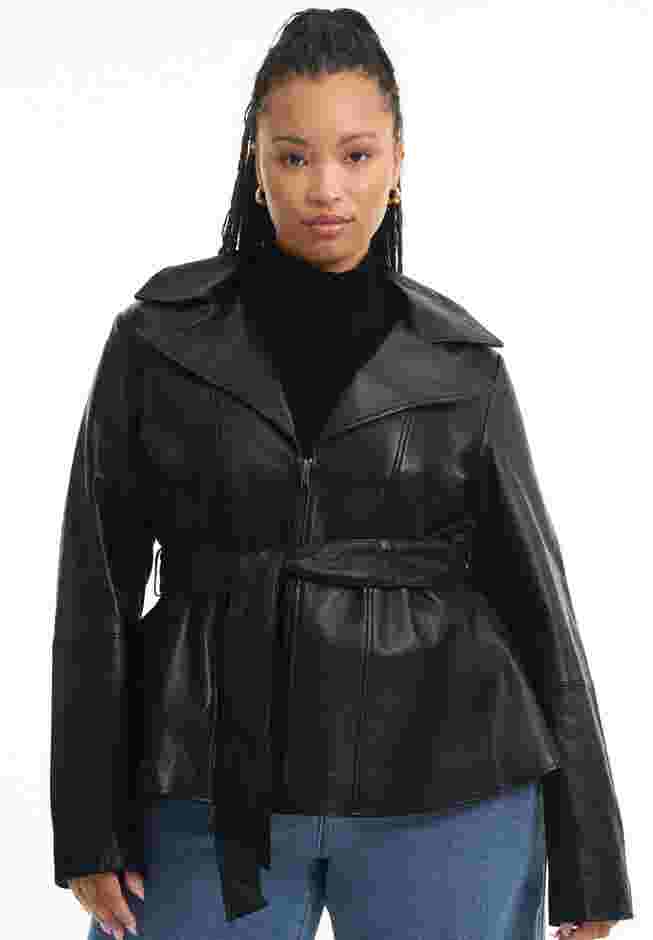High-Low Peplum Leather Jacket image number 3