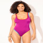 Shimmer Trim Square Neck One Piece Swimsuit image number null