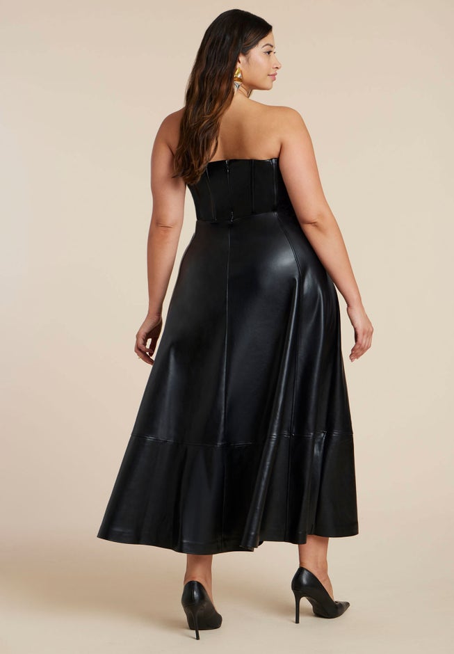 Faux Leather Flare Maxi Dress image number 1