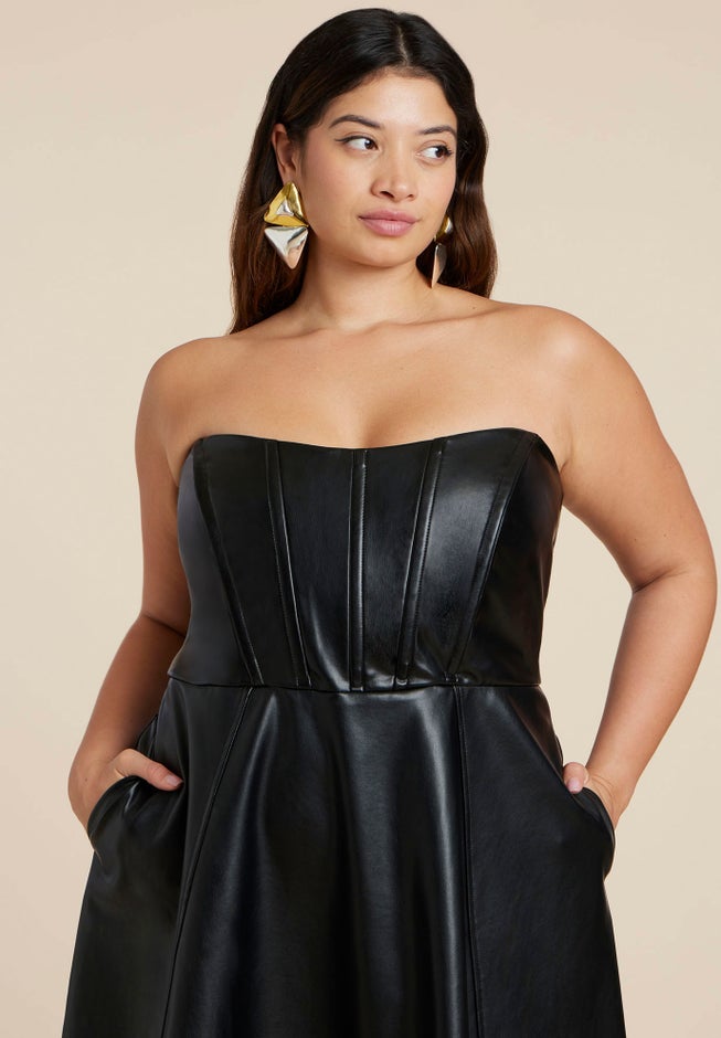 Faux Leather Flare Maxi Dress image number 2