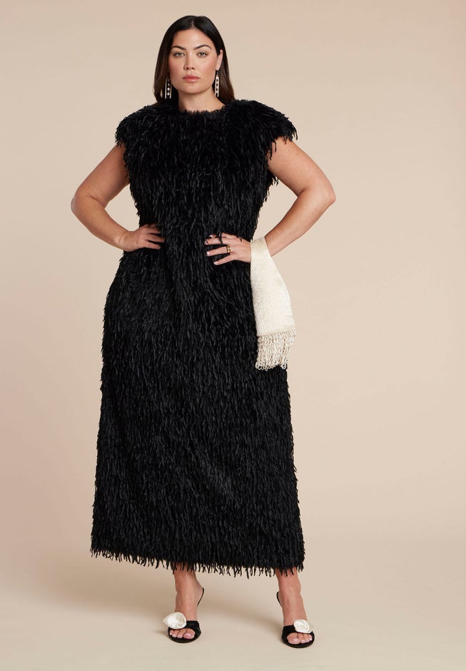 Feathery Faux Fur Maxi Dress image number 4