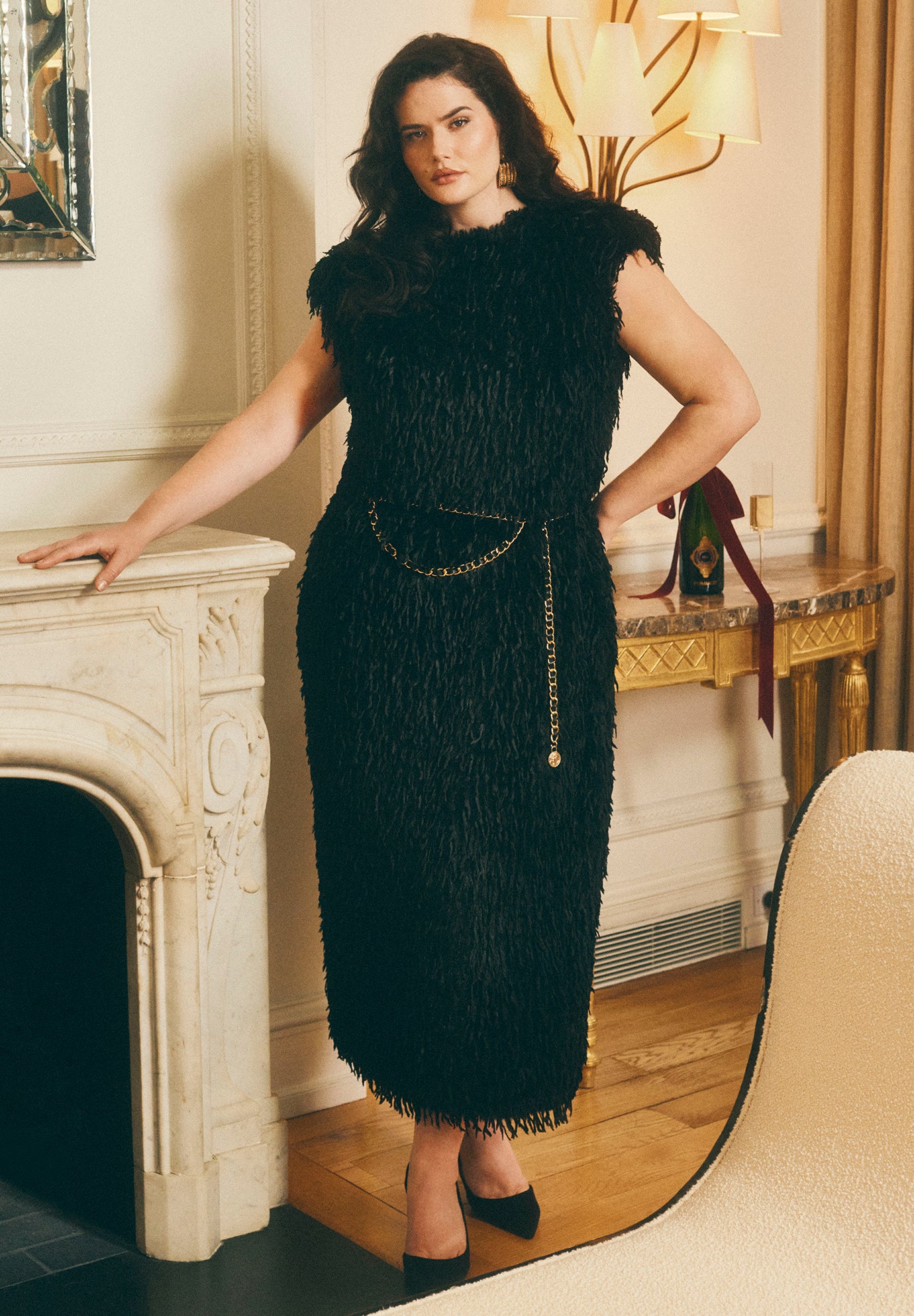 Feathery Faux Fur Maxi Dress image number 0