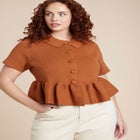 Short Sleeve Cardigan With Peplum image number null