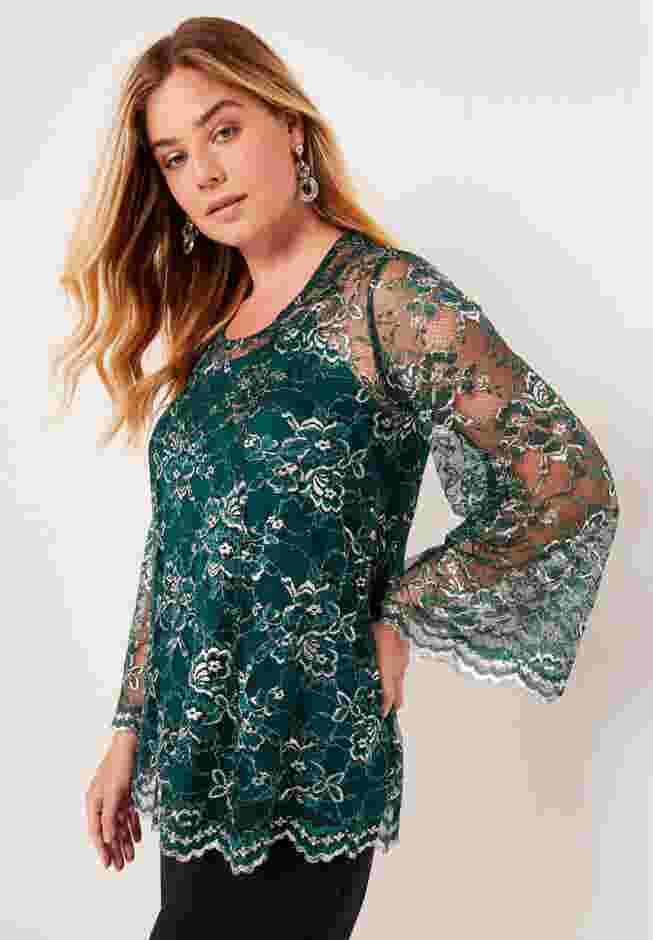 Scalloped Lace Long-Sleeve Top image number 2
