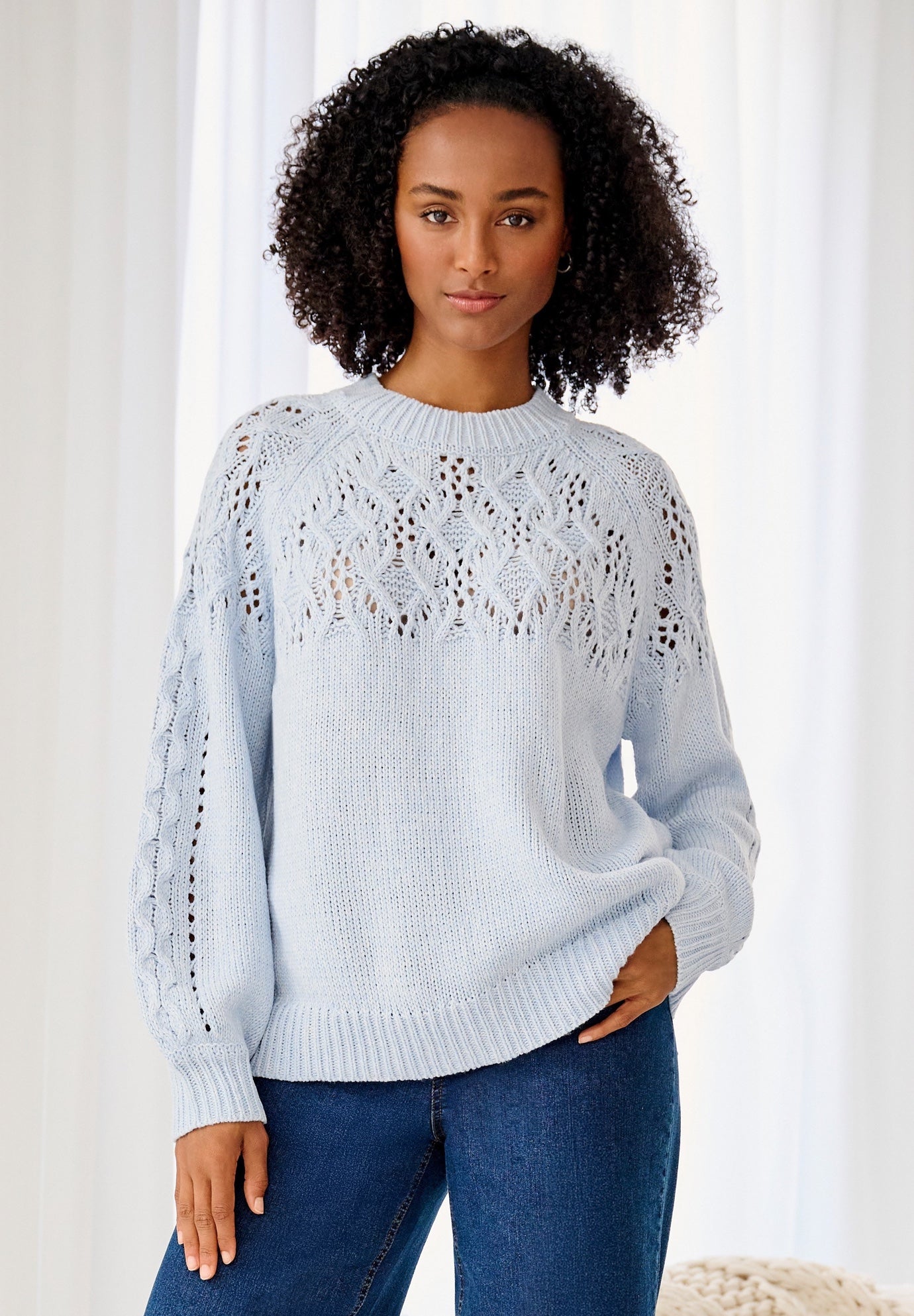 Pointelle Yoke Pullover Sweater image number 0
