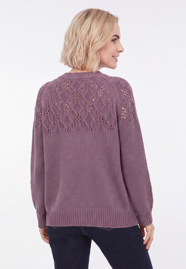 Pointelle Yoke Pullover Sweater image number 1