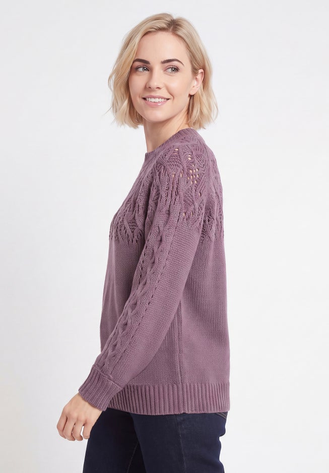 Pointelle Yoke Pullover Sweater image number 2