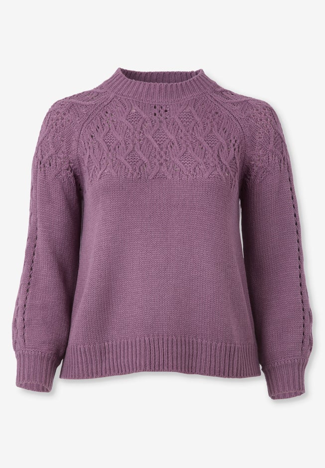 Pointelle Yoke Pullover Sweater image number 3