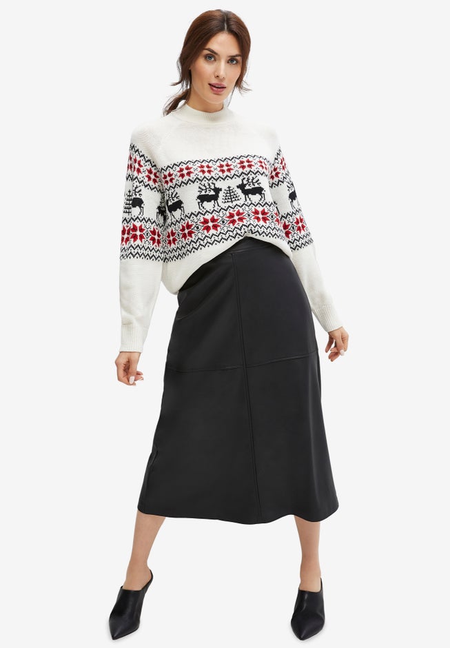 Faux Leather A-line Midi Skirt image number 0