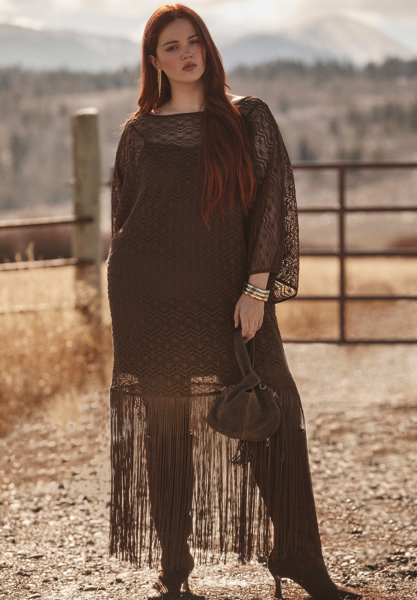 Lace Kimono Dress with Fringe image number 0