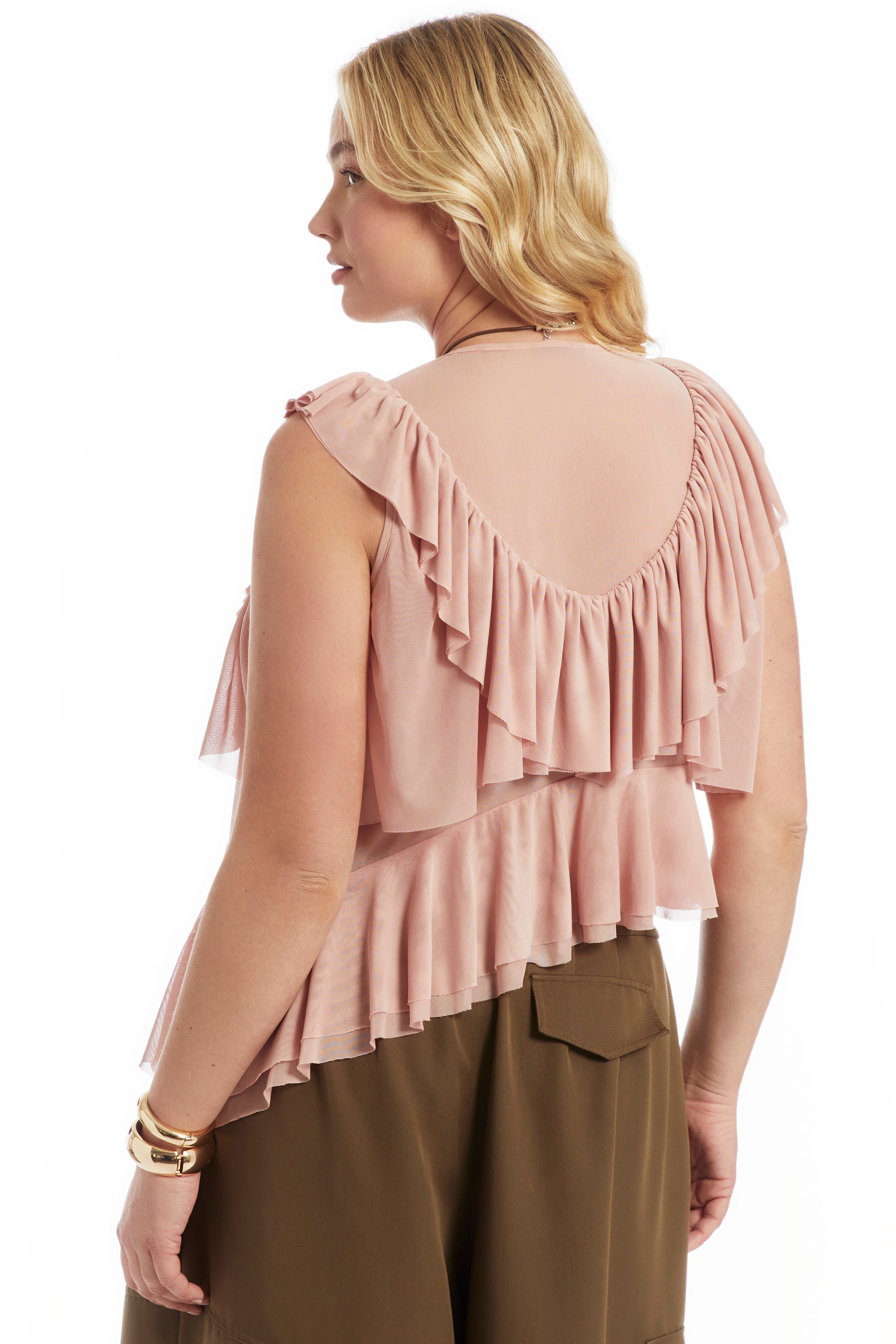 Asymmetric Ruffle Mesh Top image number 2
