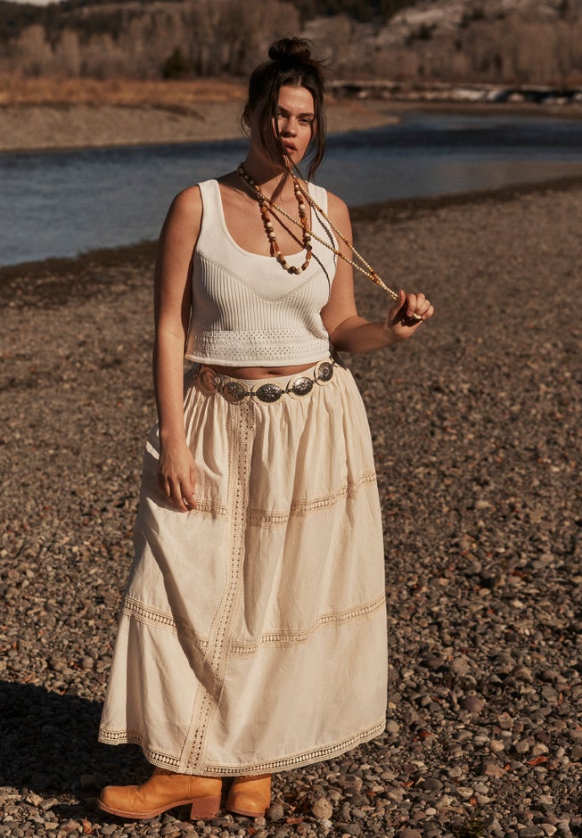 Lace Insert Midi Skirt image number 3