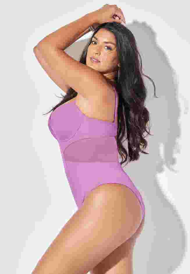 Cup Sized Mesh Underwire One Piece Swimsuit image number 2