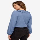 Stretch Textured Knit V-neck Ruffle Front Top image number null