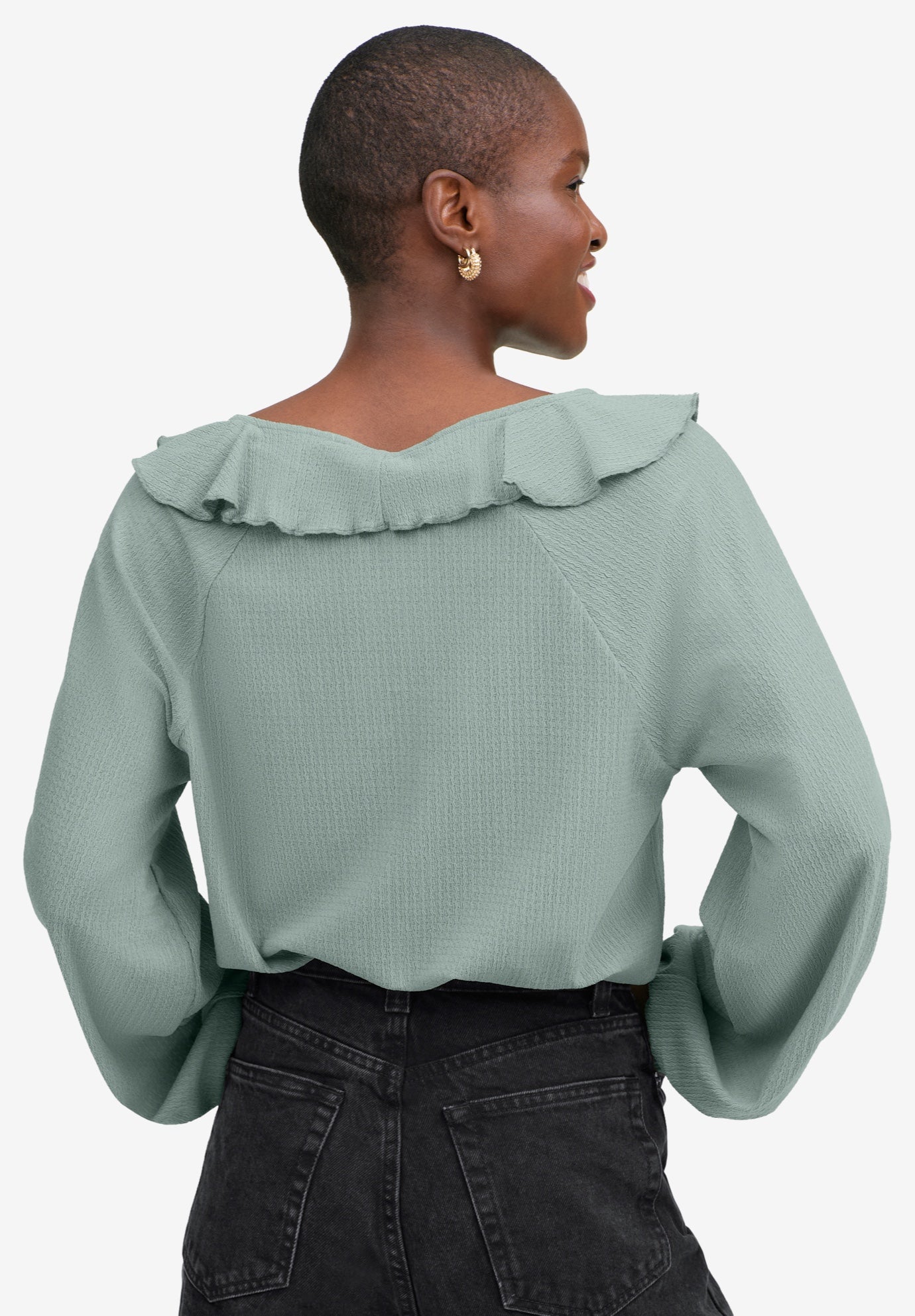 Knit Top With Ruffled V-Neck image number 1