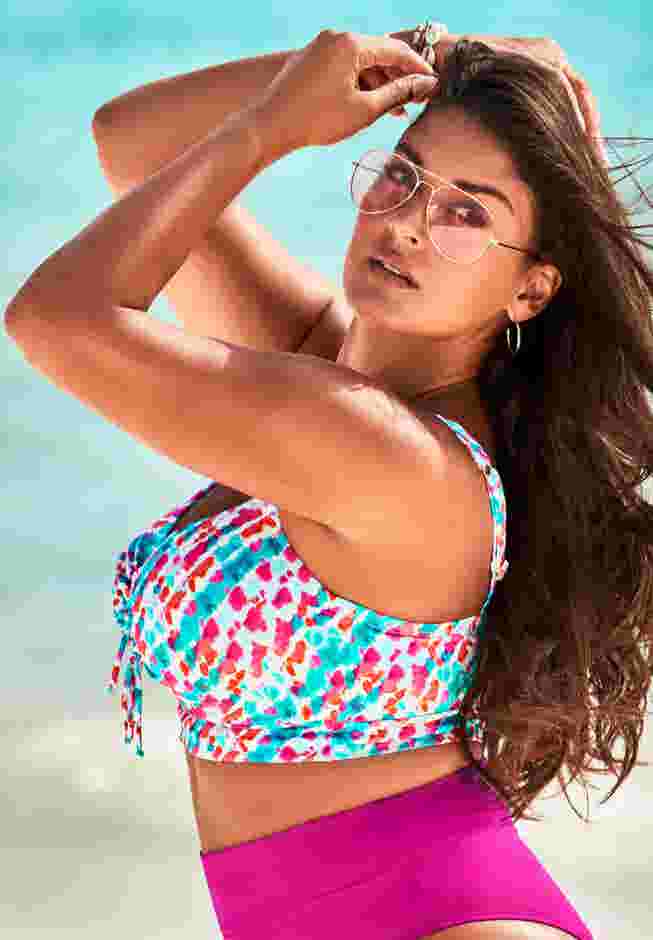 Bra Sized Tie Front Longline Underwire Bikini Top image number 2