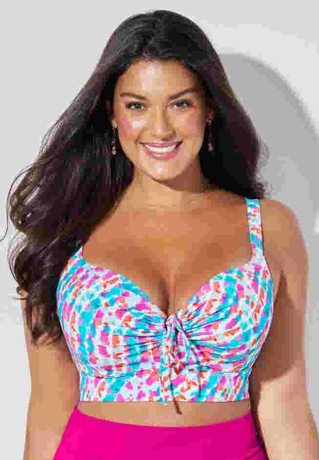 Bra Sized Tie Front Longline Underwire Bikini Top image number 3