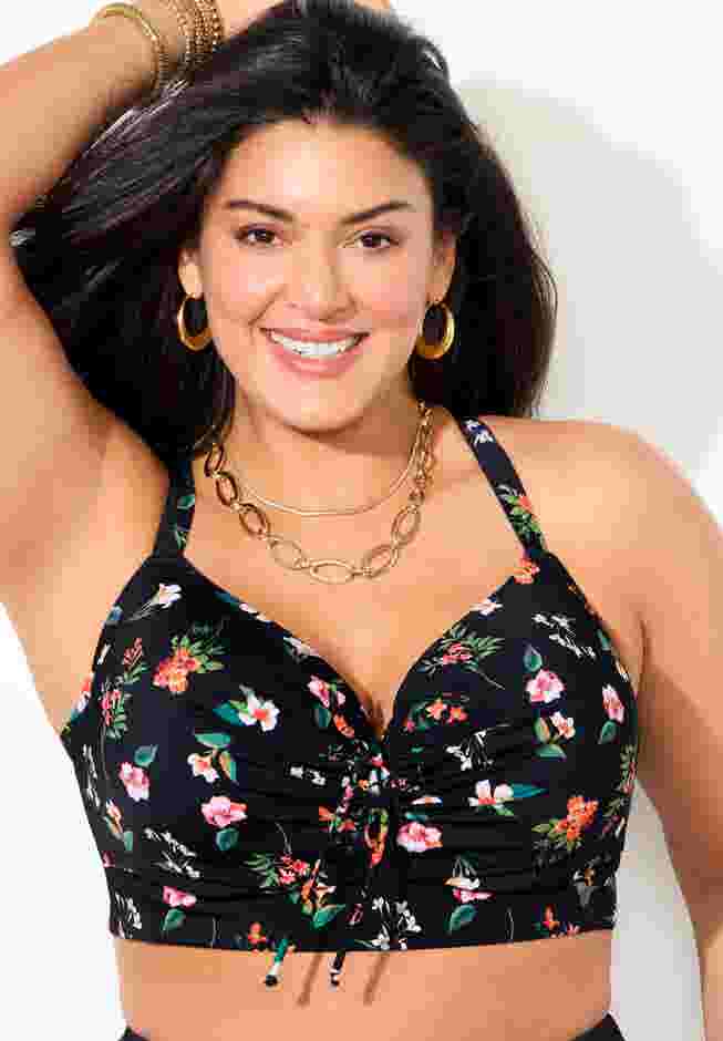Bra Sized Tie Front Longline Underwire Bikini Top image number 3