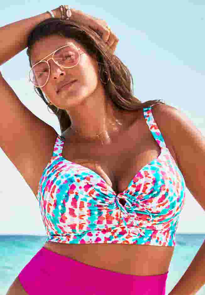 Bra Sized Tie Front Longline Underwire Bikini Top image number 0
