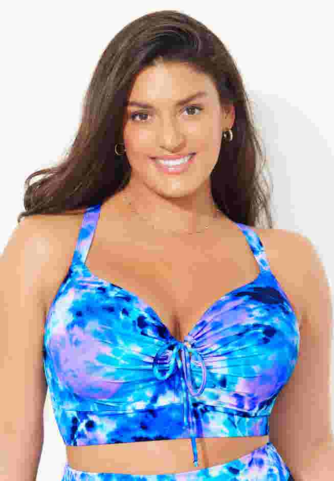 Bra Sized Tie Front Longline Underwire Bikini Top image number 0