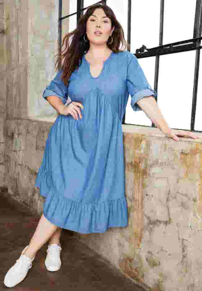 Ruffled Denim Dress image number 0