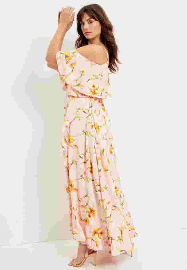 Cold-Shoulder Faux-Wrap Maxi Dress image number 2