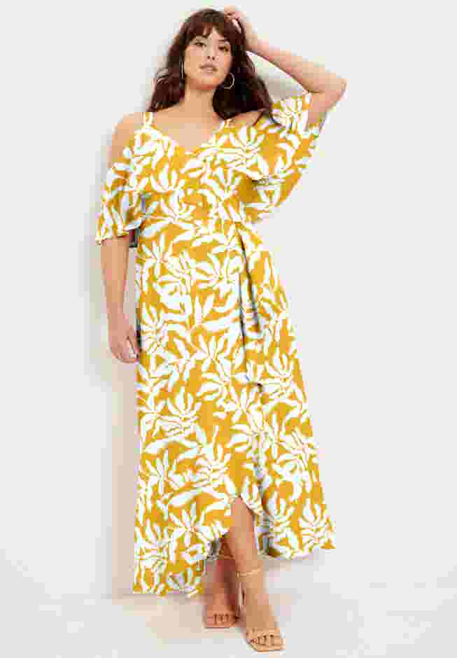 Cold-Shoulder Faux-Wrap Maxi Dress image number 0