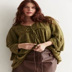 Acid Wash Peasant Blouse image number null