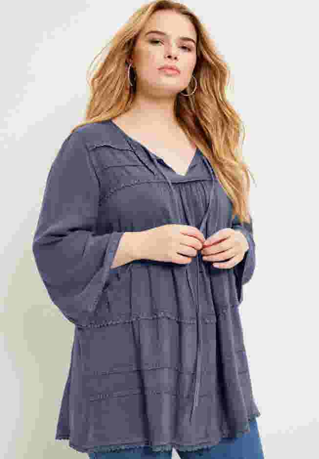 Acid Wash Peasant Blouse image number 0