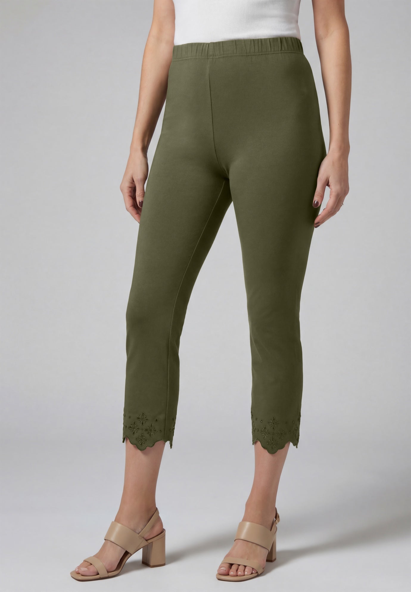 Stretch Cotton Eyelet Capri Legging image number 0