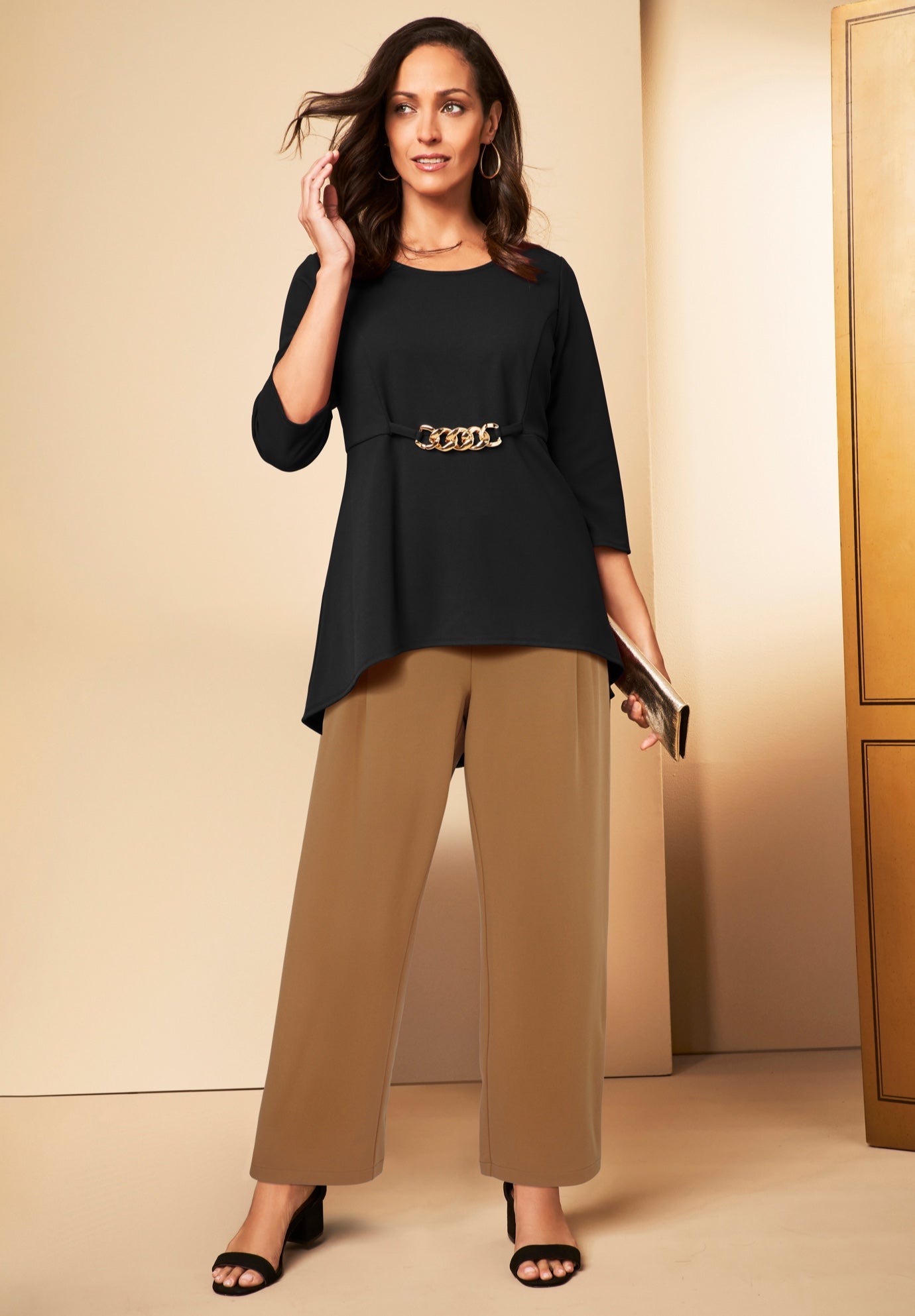 Stretch Knit Crepe Wide Leg Pant image number 1