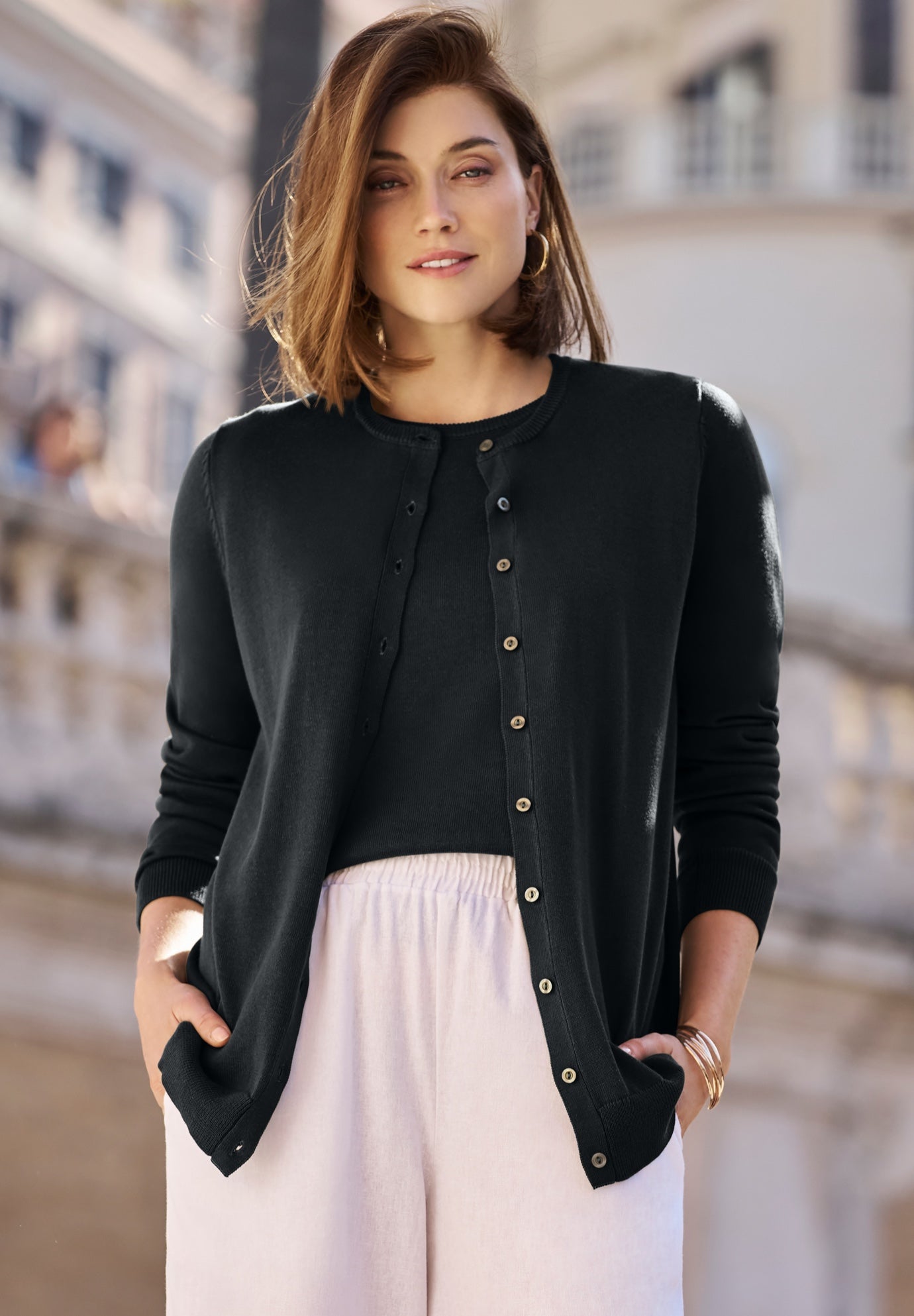 Fine Gauge Button-Front Cardigan image number 0