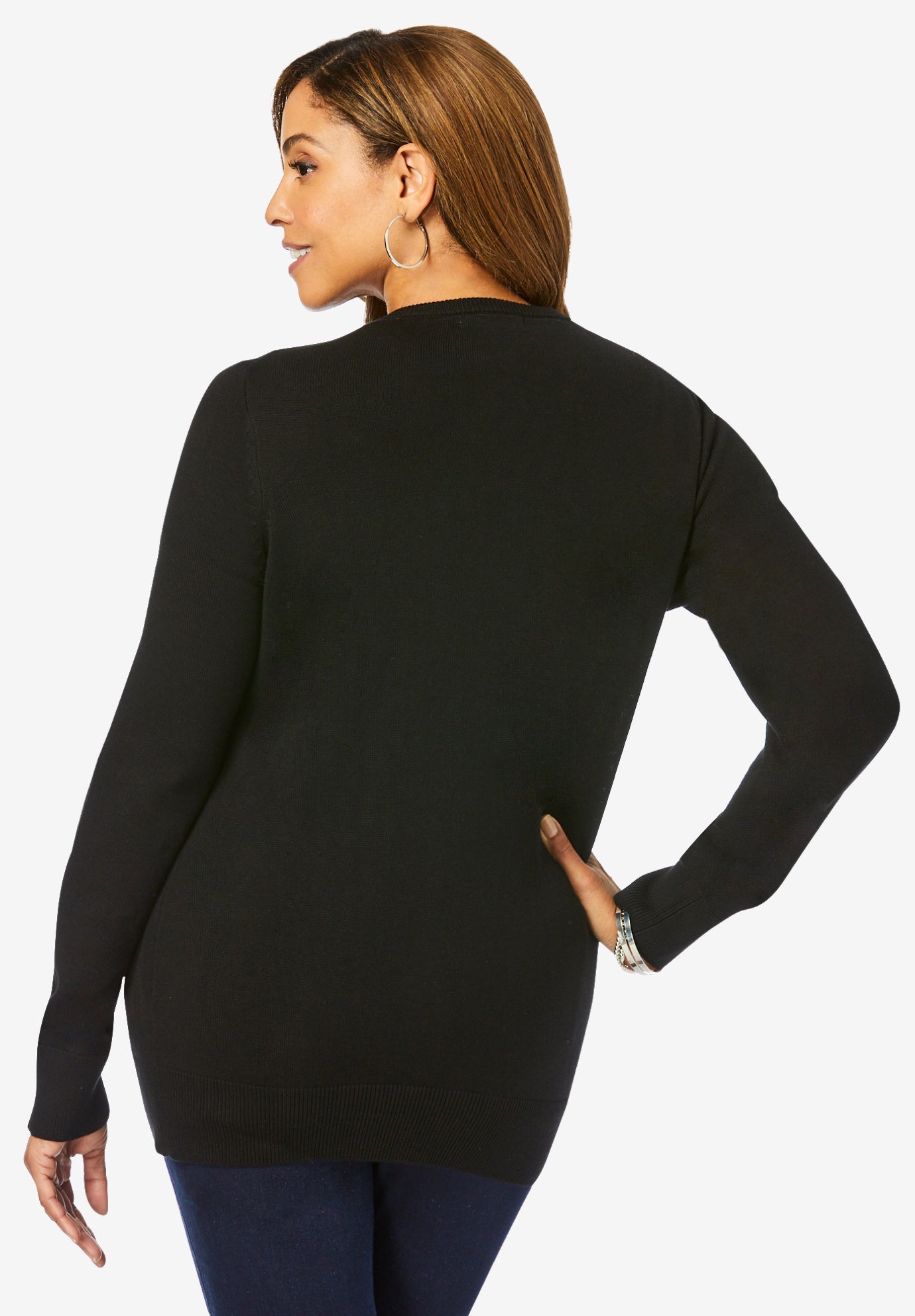 Fine Gauge Button-Front Cardigan image number 1