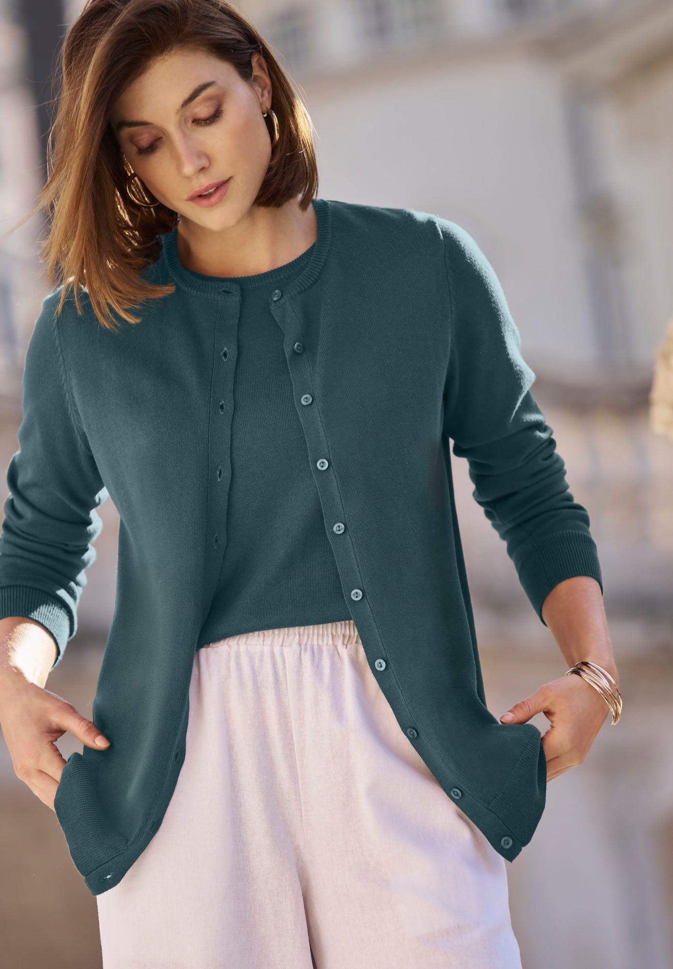 Fine Gauge Button-Front Cardigan image number 0